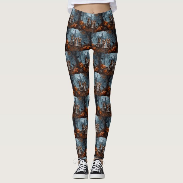 Australian Terrier Halloween Night Doggy Delight Leggings (Front)