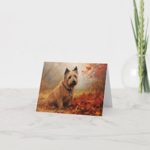 Australian Terrier in Autumn Leaves Fall Inspire Card