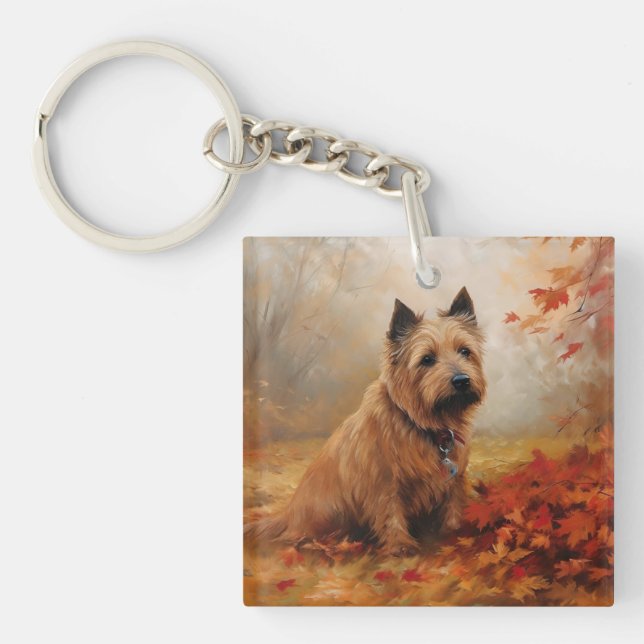 Australian Terrier in Autumn Leaves Fall Inspire Key Ring (Front)