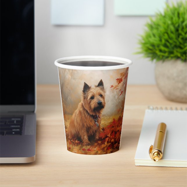 Australian Terrier in Autumn Leaves Fall Inspire Paper Cups (Insitu)