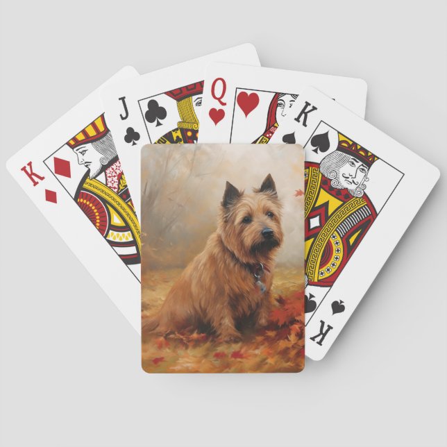 Australian Terrier in Autumn Leaves Fall Inspire Playing Cards (Back)