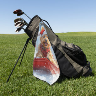 Australian Terrier in Sledge Let it Snow Christmas Golf Towel