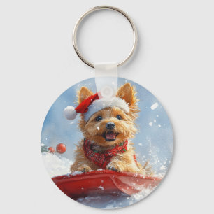 Australian Terrier in Sledge Let it Snow Christmas Key Ring