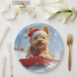 Australian Terrier in Sledge Let it Snow Christmas Paper Plate