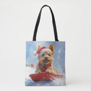 Australian Terrier in Sledge Let it Snow Christmas Tote Bag