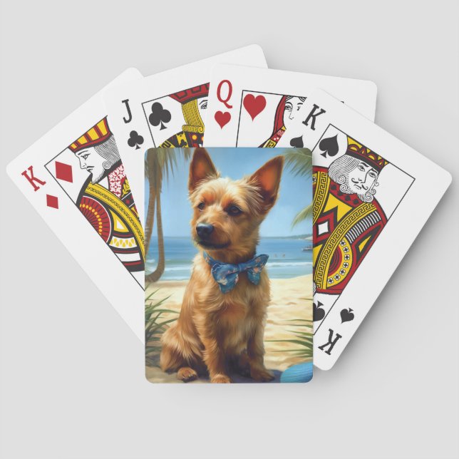 Australian Terrier On Beach dog lover summer gift Playing Cards (Back)
