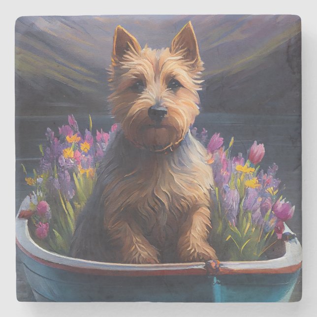 Australian Terrier on Paddle: A Scenic Adventure Stone Coaster (Front)