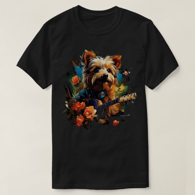 Australian Terrier Playing Guitar T-Shirt (Design Front)
