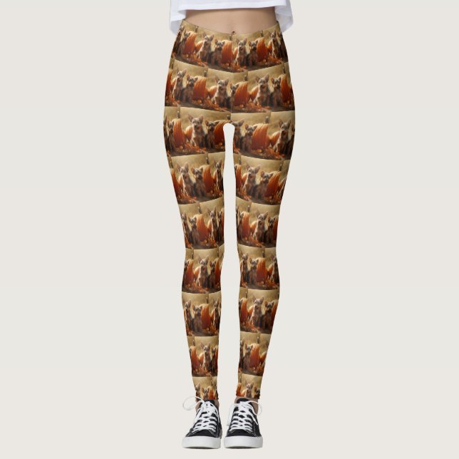 Australian Terrier Puppy Autumn Delight Pumpkin Leggings (Front)