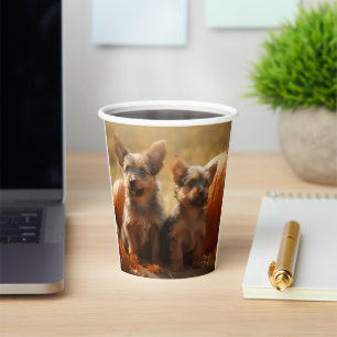 Australian Terrier Puppy Autumn Delight Pumpkin Paper Cups