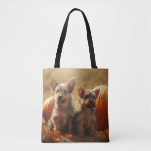Australian Terrier Puppy Autumn Delight Pumpkin Tote Bag