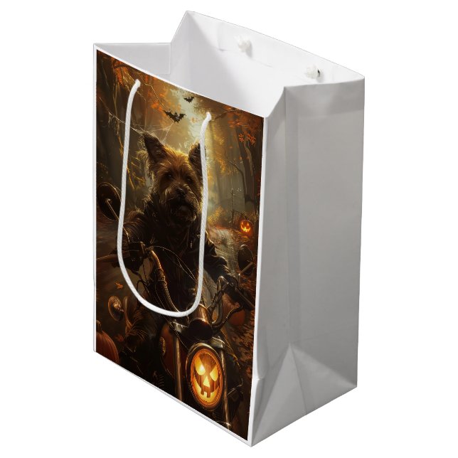 Australian Terrier Riding Motorcycle Halloween  Medium Gift Bag (Front Angled)