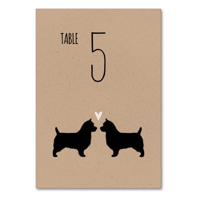 Australian Terrier Silhouettes Wedding Reception Table Number (Front)