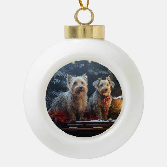 Australian Terrier Snowy Sleigh Christmas Decor  Ceramic Ball Christmas Ornament (Front)