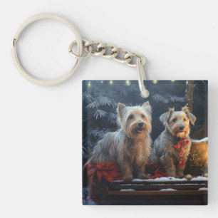 Australian Terrier Snowy Sleigh Christmas Decor Key Ring