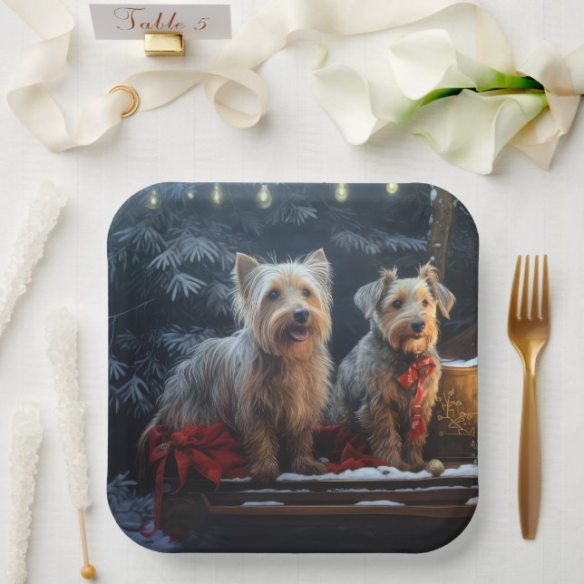 Australian Terrier Snowy Sleigh Christmas Decor  Paper Plate (Wedding)