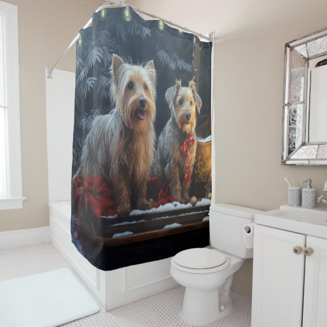 Australian Terrier Snowy Sleigh Christmas Decor  Shower Curtain (In Situ)