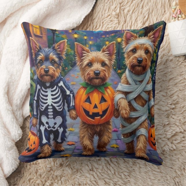 Australian Terrier Trick-or-Treating in Halloween Cushion (Blanket)