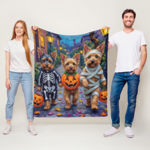 Australian Terrier Trick-or-Treating in Halloween Fleece Blanket