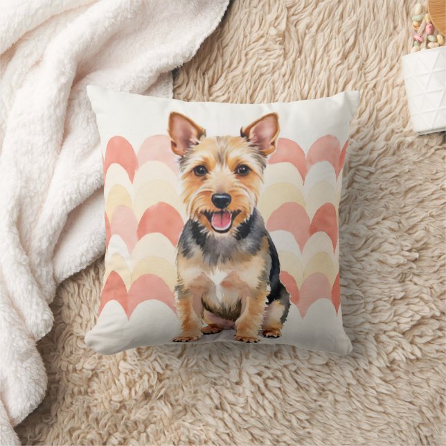 Australian Terrier Watercolor Scallop Pattern Art Cushion (Blanket)