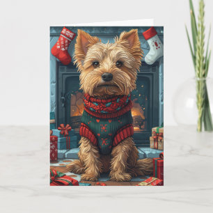 Australian Terrier With Christmas Gifts Fireplace Card