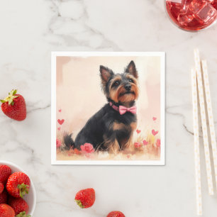 Australian Terrier with Roses - Valentine's Day Napkin