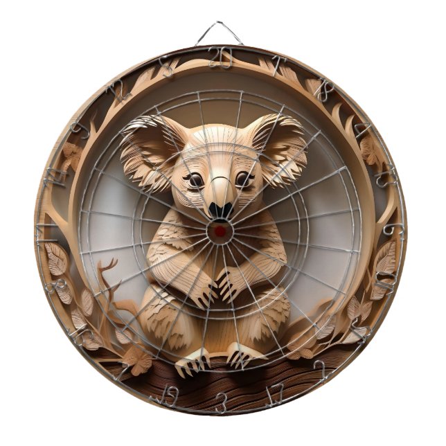 Australian Tree Hugger: Koala Bear Wood Print Dartboard (Front)