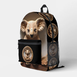 Australian Tree Hugger: Koala Bear Wood Print Printed Backpack