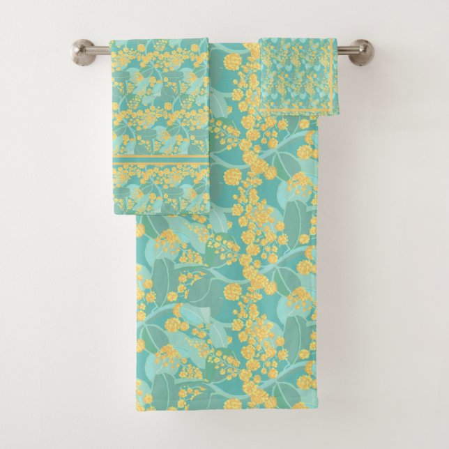 Australian wattle blossoms bath towel set (Insitu)