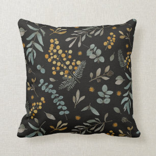 Australian wattle eucalyptus leaves black cushion