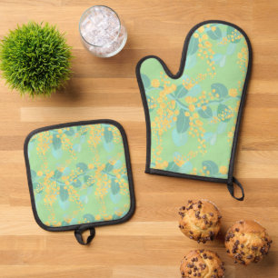 Australian Wattle tree blossoms Oven Mitt & Pot Holder Set
