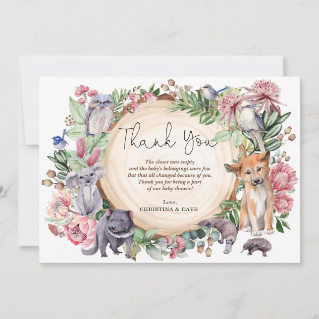 Australian Wildlife Native Animals Greenery Floral Thank You Card (Front)