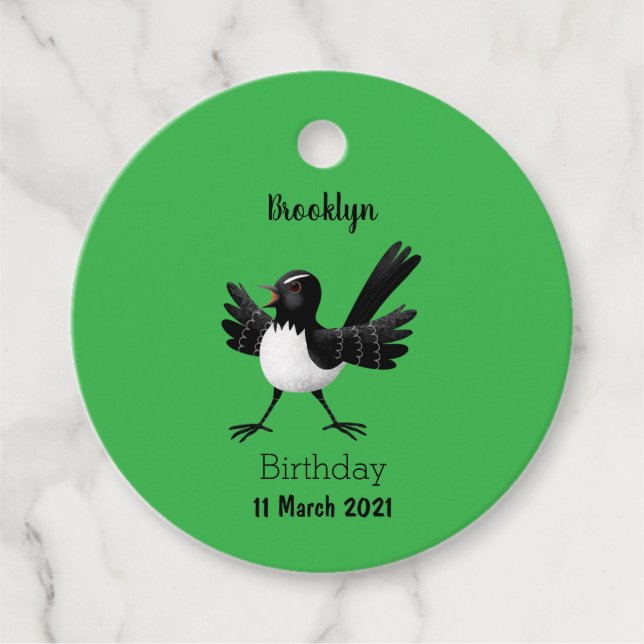 Australian Willie Wagtail cartoon  Favour Tags (Front)