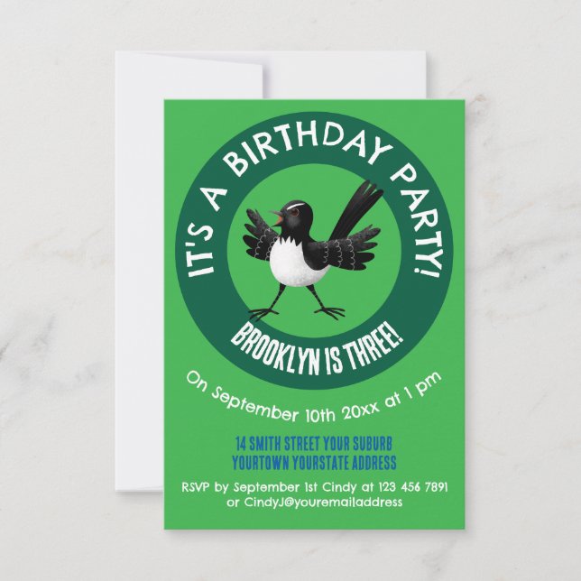 Australian Willie Wagtail cartoon  Invitation (Front)