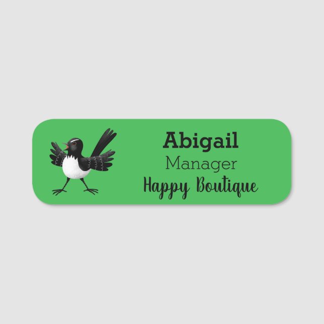 Australian Willie Wagtail cartoon  Name Tag (Front)