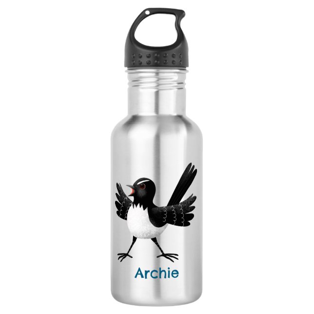 Australian Willie Wagtail cartoon personalised 532 Ml Water Bottle (Front)