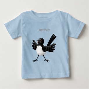 Australian Willie Wagtail cartoon personalised Baby T-Shirt