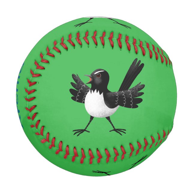 Australian Willie Wagtail cartoon personalised Baseball (Front Left)