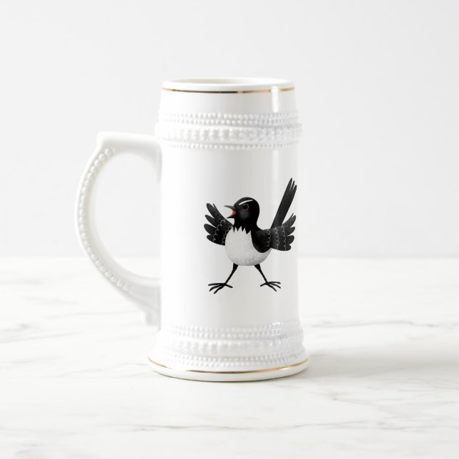 Australian Willie Wagtail cartoon personalised Beer Stein (Left)