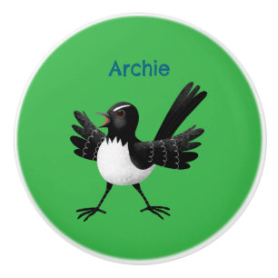 Australian Willie Wagtail cartoon personalised Ceramic Knob