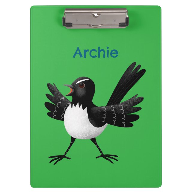 Australian Willie Wagtail cartoon personalised Clipboard (Front)
