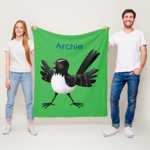 Australian Willie Wagtail cartoon personalised Fleece Blanket