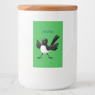 Australian Willie Wagtail cartoon personalised Food Label