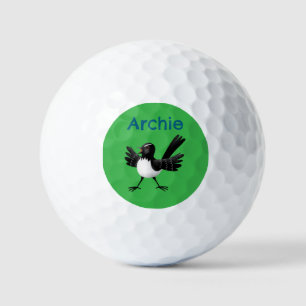 Australian Willie Wagtail cartoon personalised Golf Balls