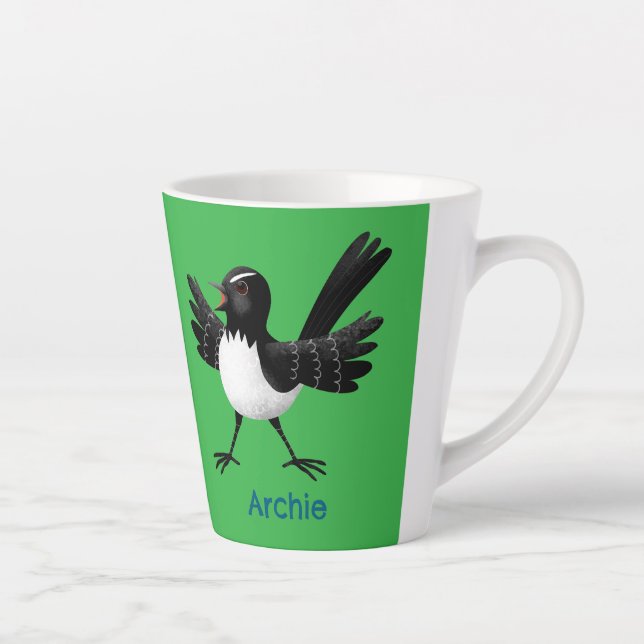 Australian Willie Wagtail cartoon personalised Latte Mug (Right)