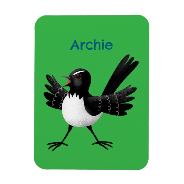 Australian Willie Wagtail cartoon personalised Magnet (Vertical)