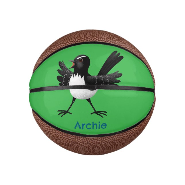 Australian Willie Wagtail cartoon personalised Mini Basketball (Front)