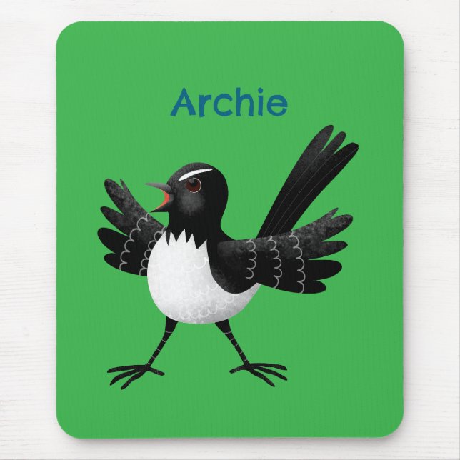 Australian Willie Wagtail cartoon personalised Mouse Pad (Front)