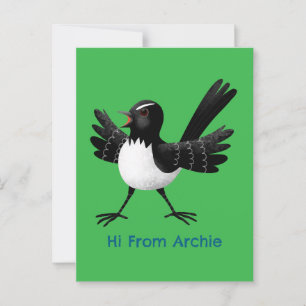 Australian Willie Wagtail cartoon personalised Postcard