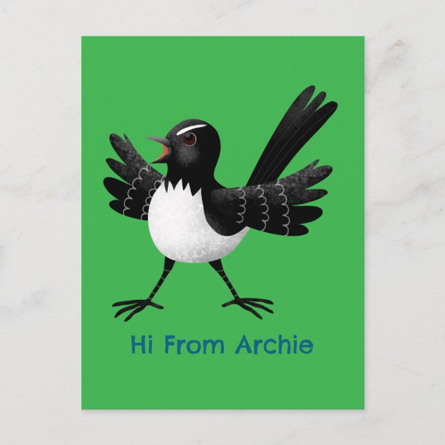 Australian Willie Wagtail cartoon personalised Postcard (Front)